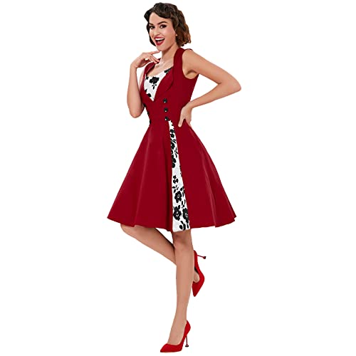 Image of KILLREAL Women's Vintage Polka Dot Print A-Line Pin Up Style Sleeveless Cocktail Party Casual Dress