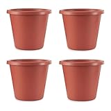 The HC Companies 20 Inch Classic Durable Plastic Flower Pot Container Garden Planter with Molded Rim and Drainage Holes, Terra Cotta (4 Pack)