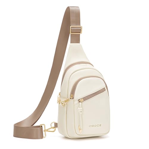 OSOCE Umhängetasche Damen Diebstahlsicher mit RFID Schutz Anti-Diebstahl Gürteltasche aus PU Leder als Praktischer Sling Bag(White, L)