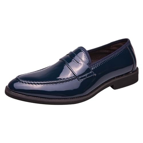 Men's Shiny Faux Patent Leather Penny Loafers Slip-On Formal Dress Shoes
