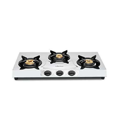 Surya Flame Olympus Gas Stove LPG Stove with Stainless Steel Pan Support Anti Skid Rubber Legs - 2 Years Complete Doorstep Warranty (3 Burner, 1)