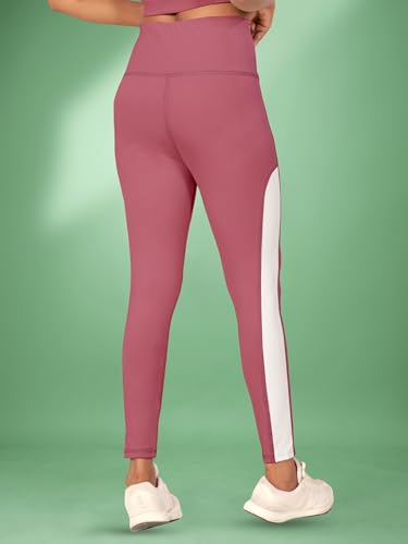 Image of Women's Polyester Blend Yoga Pants with High Rise Waist Stretch Fit Design Side Patti Slim Fit Style and Standard Length | Workout Track Pants | Joggers for GymRunning | Sports Top