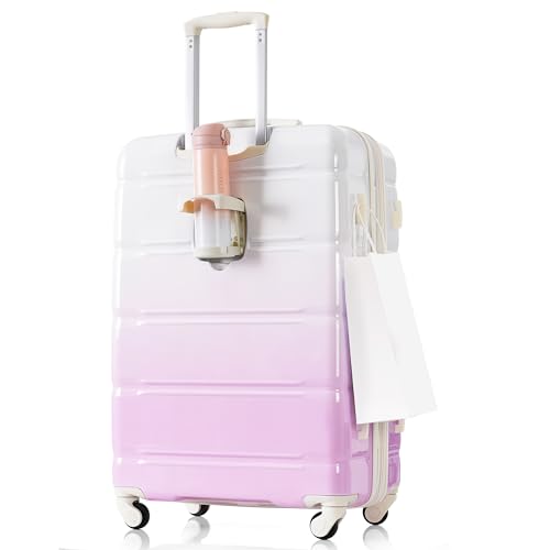 Luggage Set of 3, 20-inch with USB Port, Airline Certified Carry-on Luggage with Cup Holder, ABS+PC Hard Shell Luggage with Spinner Wheels, purple, New Products In Stock Mid May3