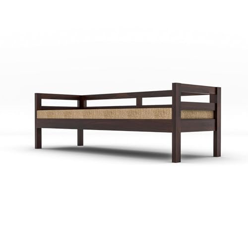 Image of ONIJA Solid Sheesham Wood 3 Seater Sofa Cum Diwan Couch Bed for Living Room Bedroom Furniture Three Seater Sofa Wooden Diwan Sofa Settee for Home, Hall, and Office (Walnut Finish)