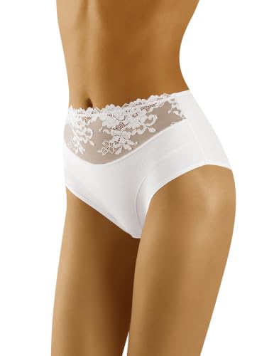 Wolbar Femme Slip Classique Dentelle Taille Haute WB415, Blanc,L