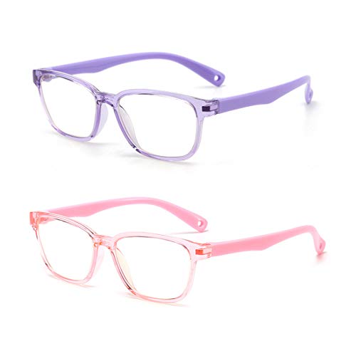 AHXLL 2 Pack Kids Blue Light Blocking Glasses, Eyestrain & Anti-Glare Glasses, Computer Reading Gaming TV Glasses for Boys Girls Age 3-12