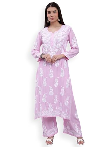 Image of Seva Chikan Hand Embroidered Lucknowi Chikankari Modal Kurta and Palazzo Set SCL8023