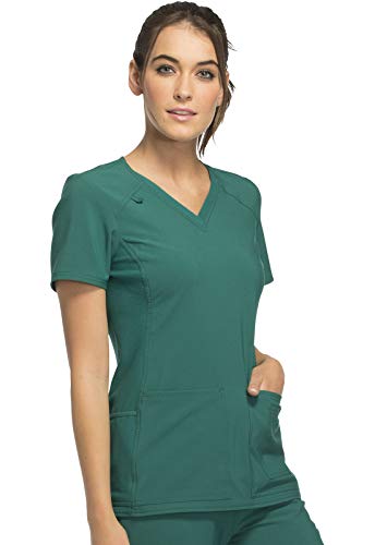 Iflex Scrubs For Women V-Neck Top With Stretchy Knit Side Panels Ck605, S, Hunter Green #TOP5