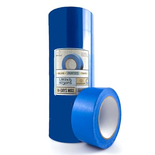 Image of MTCELL 6-Piece Light Blue Painters Tape, UV-Resistant Washi Tape Painter's Bulk Multi Pack, Delicate Surface,1.88 inch x 55 Yards x 6 Rolls (330 Total Yards)