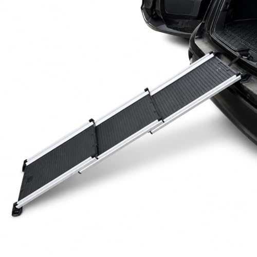 KATSU Tools Hunderampe Auto Klappbar, 70kg/150lbs Tragfähigkeit, 71cm-156cm Aluminiumlegierung Tragbar Faltbar Leichte Anti-Rutsch Oberfläche Teleskopische Hunderampe für Haustiere