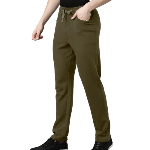 Image of F A S O Men's Cotton Track Pants - Casual Fit, Ottoman Fabric, Denim Pocket, Invisible Back Pocket, Adjustable Drawcord Waist - Gym, Workout, All-Day Comfort Lounge Joggers