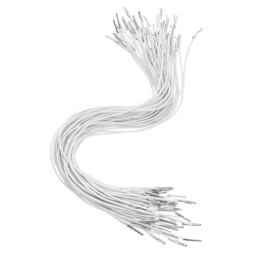 Veemoon Cordon Élastique Blanc Extensible 1,5x30 Cm avec Embouts Métalliques Barbelés, 50 Pièces pour Masques, Sweats à Capuche, Chapeaux de Fête et Projets D’Artisanat