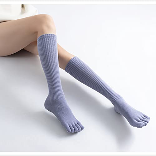 Verdancy Toe Socks With Grips For Women Non Slip Cushioned Knee High Over The Calf Socks For Yoga Pilates Barre Ballet (Blue) #TOP2
