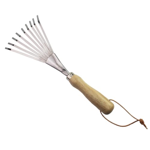 SUPVOX Rastrillo de Mano Pequeño para Jardín Herramienta Ligera y Portátil con Dientes Inoxidable Mango de Madera Ergonómico para Huerto y