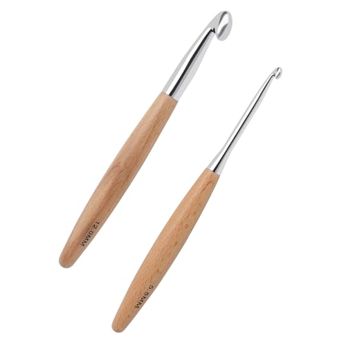 Juego de 2 Agujas de Ganchillo 12mm,5.5mm, Ganchillos Ergonómicos con Mango de Madera de Haya Punta de Aluminio, Ligeros y Suaves, Accesorios de Tejido DIY para Principiantes y Expertos, Regalo Ideal