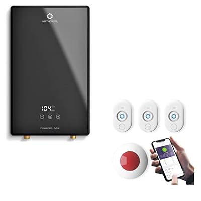 Airthereal Bundle | 9kW Electric Tankless Water Heater and Water Leak Detectors 3-Pack with WiFi Gateway, Water Alarm Sensor with 4-Level Adjustable Alarm, Leak and Drip Alert with App Alerts