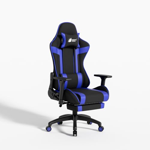 Image of Green Soul Raptor Pro Racing Edition|Ergonomic Gaming Chair with Massager & Legrest|Premium Fabric | 3D Armrest | Adjustable Neck & Lumbar Pillow|3 Year Warranty (Black & Blue)