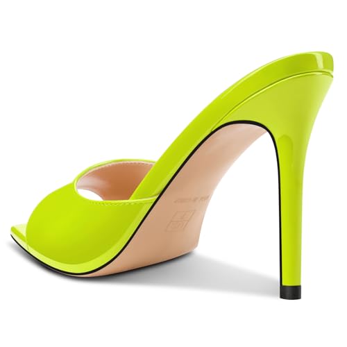 Image of TNYNFBEB Womens Stiletto High Peep Open Pointed Toe Sandals Mules Shoes Slip-on Slingback Office Party Dress Patent Leather Summer 3.9 Inches Heels