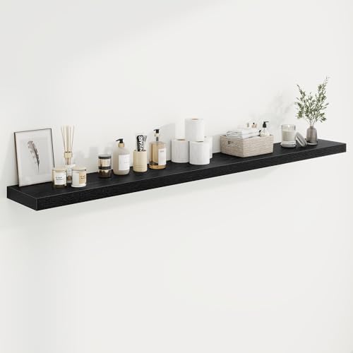 72in Floating Shelves for Wall 72W x 9.25D x 1.5H Long Wall Mounted Engineered Wood Shelves with Invisible Brackets for Living Room Bedroom Bathroom Kitchen Decor and Storage Black