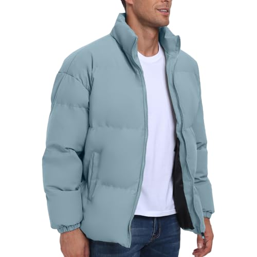 Image of Mens Padded Jacket,Stand Collar Windproof Down Jacket,Full Zipper Outerwear Puffer Coat