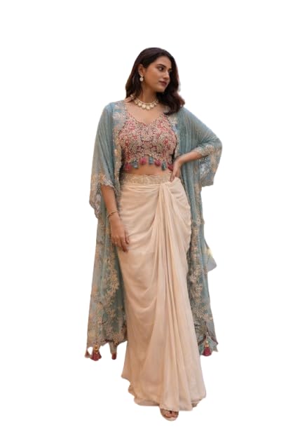 royalstyle Lehenga Choli For Women's And Girls For Style Premium Crep Silk Fabric With Embroidery cording Work Blouse wedding bollywood party girls wear dhoti indo western Sky Blue-picture-37