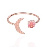 18K Rose/White/Yellow Gold Plated Moon Opal Ring, White/Green/Pink Opal Ring, Adjustable Size (Rose Gold)