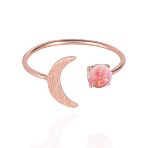 MUSTHAVE 18K Rose/White/Yellow Gold Plated Moon Opal Ring, White/Green/Pink Opal, Adjustable Size