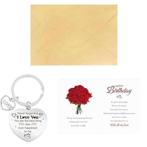 OPVYAEU Set De Regalo con Llavero Y Tarjeta De Cumpleaños para Amiga Especial O Pareja Mensaje Cariñoso Regalo De Cumpleaños para Mujer Hombre