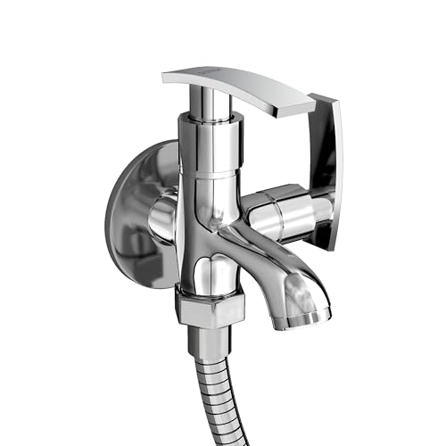 Image of Plantex Two Way Tap for Washing Machine with Water Saving Aerator /2 in 1 Bibcock Water Tap for Bathroom with Brass Spindle and Wall Flange /Bathroom Tap-(SMR-1265-Chrome)