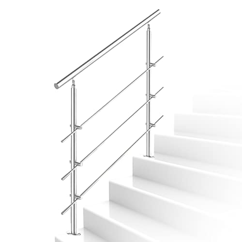 Pasamanos escalera exterior anticaídas con 3 barras horizontales 80cm 2