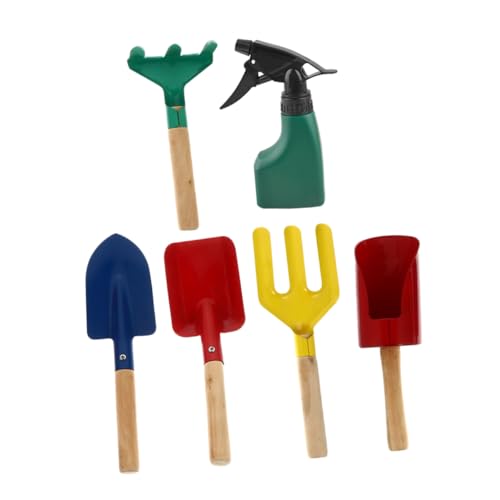 SOPOTUTU 6 Piezas Kit de Jardinería Infantil Herramientas de Jardín Metal y Madera Duraderas Pala Rastrillo Regadera Juguetes para Huerto y Niñas Exterior Diversión Color Color Aleatorio