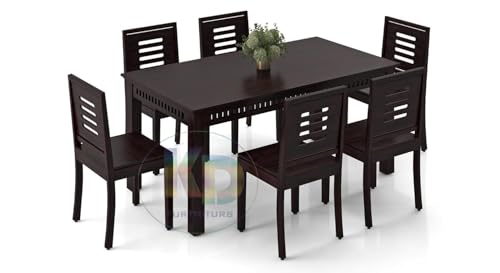 Image of Dining Table Set || Wood 6 Seater Dining Table with Chair || Dining Room Furniture || Wooden 6 Seater Dining Table || Modern and Unqiue Dining Table Living Room (6 Seater Dining Table) Walnut Finishs