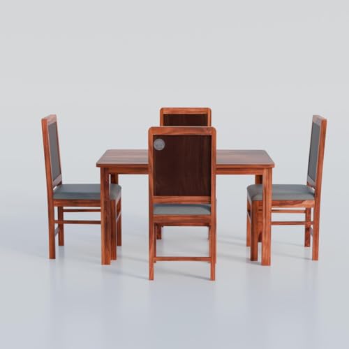 Image of VK Furniture Solid Wood 4 Seater Dining Table Set for Home | Sheesham Wood Dining Table with High Back Designer Cushioned Chairs | Four Seater Dinning Table with 4 Chairs for Home | Natural Finish