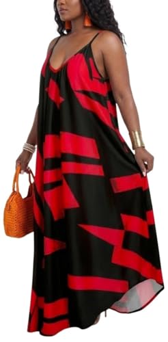 Image of Women's Casual Summer Maxi Dresses Sleeveless Adjustable Spaghetti Strap Loose Plus Size Dresses