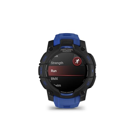 Image of Garmin Instinct 3 - 45 mm, AMOLED Display, Rugged Outdoor GPS Smartwatch, Built-in Flashlight, Supernova Collection Limited Edition Color, Black with Bolt Blue /Black Silicone Band