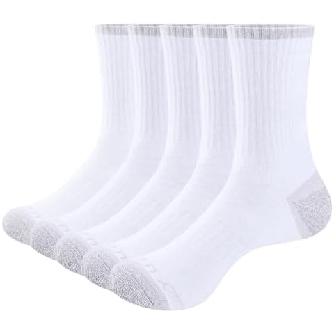 YUEDGE Womens White Cotton Crew Sports Socks Mid Calf Safety Welly Work Boot Socks Cover