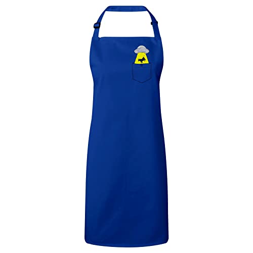Tablier cuisine bleu anti-tache motif OVNI poche ergonomique