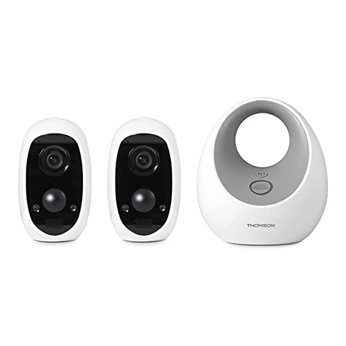 Thomson - Pack sécurité connectée sans Fil 1080p Full HD, Installation Rapide, Jusqu’à 1 an d’autonomie, Utilisation intérieur/extérieur, Détection...