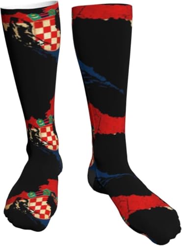 Mapa De Croacia Con Bandera Calcetines De Oficina Vestir Unisex Calcetine De Invierno Negocios Clásicos Calcetines De Altos Deportivos Para Running, Esposo, Ciclismo, 40Cm