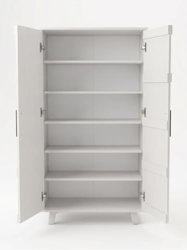 Image of Rune Engineered Wood Shoe Cabinet | 2 Door Shoe Rack with 6 Spacious Shelves | Modern Shoe Storage Cabinet for Entryway, Bedroom & Living Room | White Finish