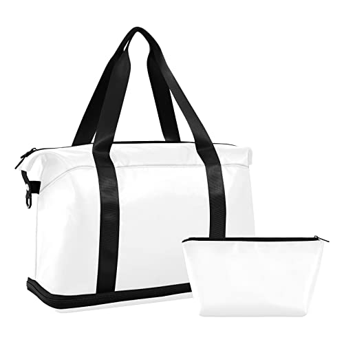 White Weekender Bags for Women Travel Duffel Bags with Shoe Compartment Overnight Bag Carry on Sports Duffel Bag with Toiletry Bag for Travel/Business/Gift White