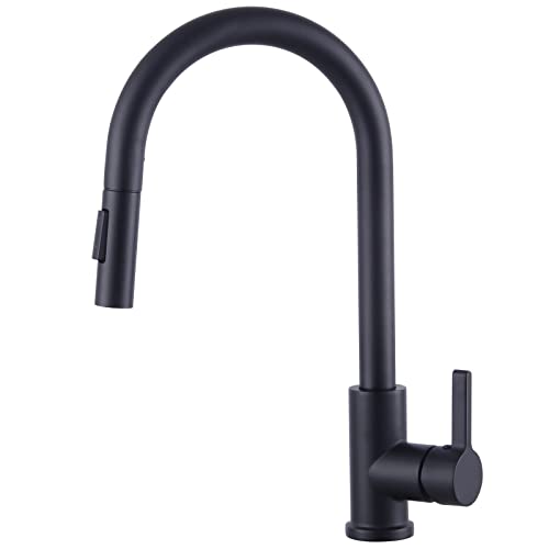 Woen-Flow Grifo de cocina negro de alta presión extensible giratorio 360°, grifo monomando para cocina con ducha, 2 tipos de chorro, grifo mezclador de cocina, grifo de fregadero de acero inoxidable Cover