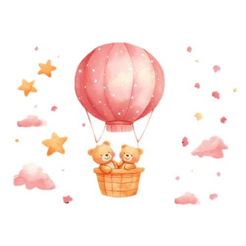 Vinilo decorativo infantil con osos y globo aerostático rosa