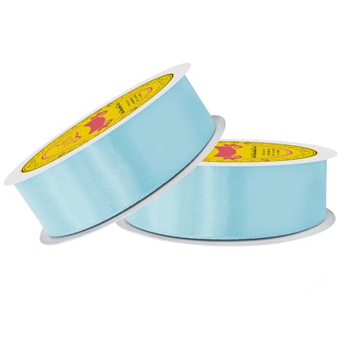 Image of 100 Yards Lt Blue Satin Ribbon Polyester Ribbon for Gift Wrapping Very Suitable for Weddings Party Hair Bow Invitation Decorations and More（1-1 /2 inch X 50Yards X 2 Roll）
