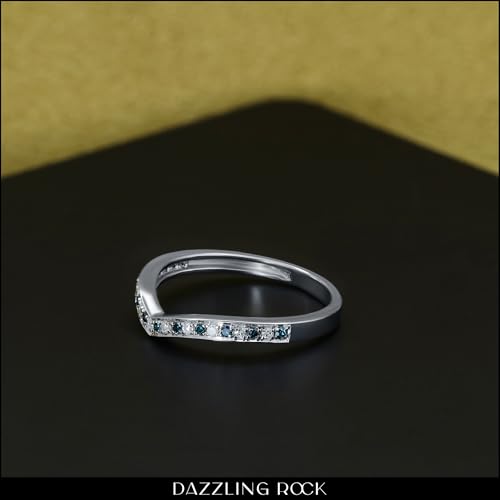 Dazzlingrock Collection Round Gemstone & White Diamond Women Bridal Chevron Anniversary Wedding Band, Sterling Silver2