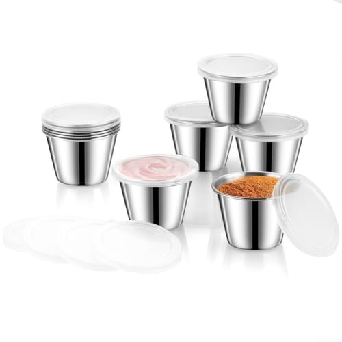 Vasos de acero inoxidable con tapa transparente para almacenar salsas, yogur y salsas, perfectas para loncheras y comidas con ajuste seguro (10 piezas)