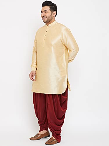Image of VASTRAMAY Men's Silk Blend Solid Plus Kurta And Dhoti Set - Classic Ethnic Attire for Cultural Celebrations | Curved Hem Kurta With Contrast Cowl Dhoti Set