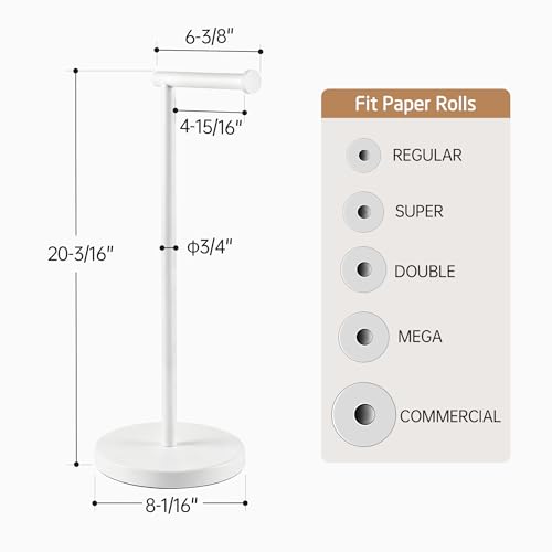 Image of KES White Toilet Paper Holder Stand with Heavy Base, Freestanding Toilet Roll Holder for Bathroom Floor, Stainless Steel, BPH283S1-WH