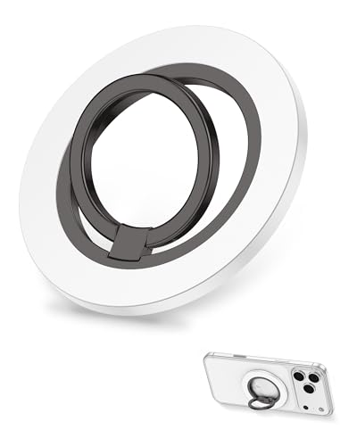 Image of Magsafe Ring Holder with Kickstand, Adjustable Magnetic Phone Grip (White) | Magnet Phone Grip for iPhone 17 Pro Max /16 /15 Series, iPhone Ring with Kickstand, Adjustable Phone Holder for Mag Car Mount