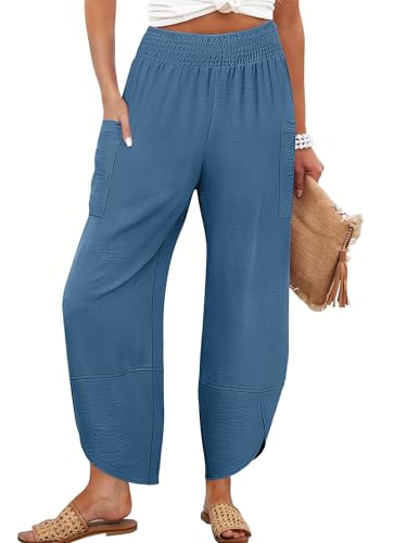 Image of ANRABESS Womens Wide Leg Palazzo Capri Pants 2026 Summer Casual High Waisted Barrel Lounge Flowy Cropped Beach Work Trousers